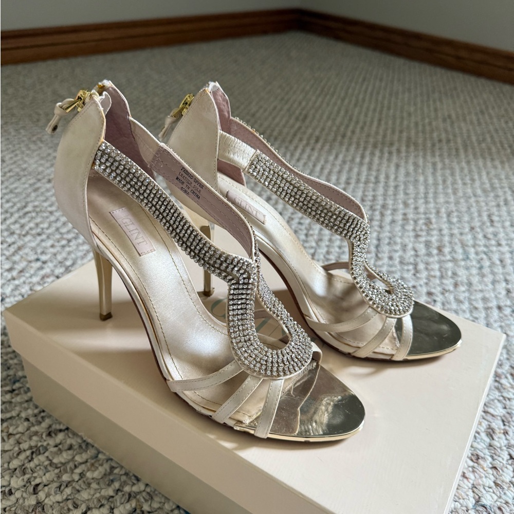Glint Champagne Satin Rhinestone Heels